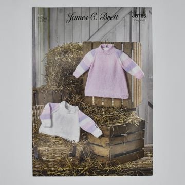 James C Brett Baby Aran Baby Sweater and Dress Pattern JB786 31-51cm