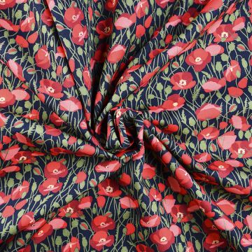Poppies Cotton Poplin Fabric Navy 110cm