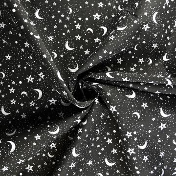 Stars and Moons Polycotton Fabric Black 110cm