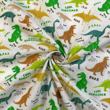 Dinosaur Polycotton Fabric Green 110cm