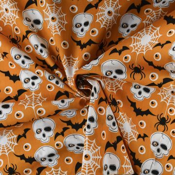 Skulls and Cobwebs Fabric Orange 110cm