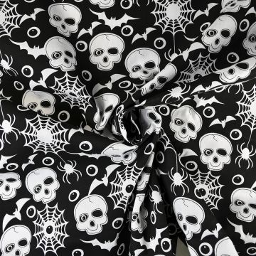 Skulls and Cobwebs Fabric Black 110cm