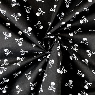 Skull And Crossbone Fabric White On Black 110cm