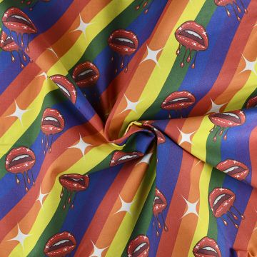 Rainbow Lips Cotton Fabric Multi 150cm