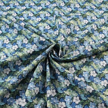 Jungle garden  Floral Cotton Poplin Fabric  8134-1 Blue 150cm