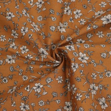 Elegant Floral Cotton Poplin Fabric 8135-3 Brown 150cm