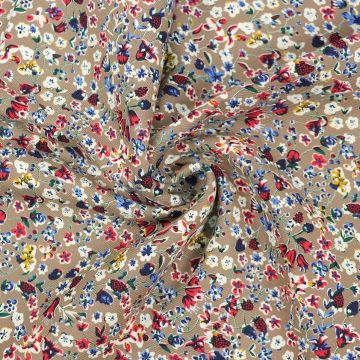 Glorious Floral Brushed Cotton Twill Fabric R8519-2 Beige 150