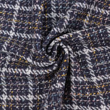 Subtle Lurex Check Wool Blend Fabric  Col 9 Navy 150cm