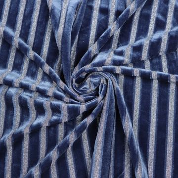 Metallic Striped Velvet Fabric Col 5 Gray Blue 160cm