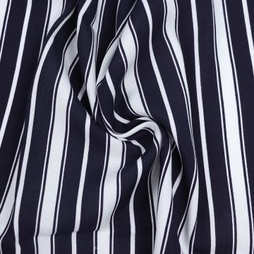 Broad Stripe Viscose Poplin Fabric  A656-1 Navy 143cm