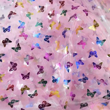 Butterfly Foil Fabric Pink 150cm