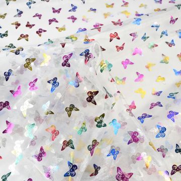 Butterfly Foil Fabric White 150cm