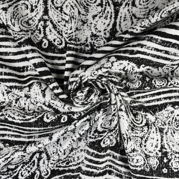Paisley Stripe Viscose Fabric Black Ivory 145cm