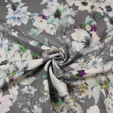Digital Print Floral Suede Scuba Fabric Grey 23 150cm