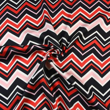 Italian Ziggy Matt Satin Twill Fabric Red Black Pink 150cm