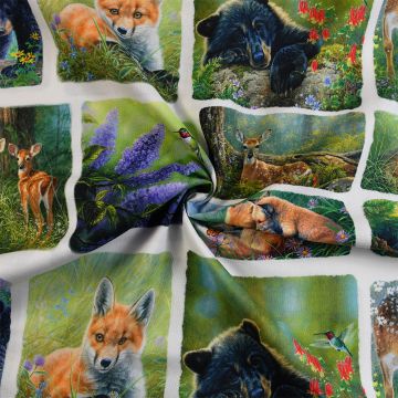 3 Wishes Sweet Animal Patch Cotton Fabric White 110cm