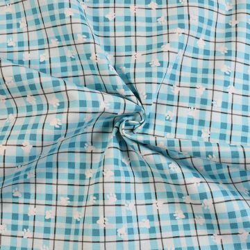 3 Wishes Plaid Paws Cotton Fabric Aqua 110cm