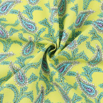 Paisley Cotton Poplin Fabric 3 Yellow 150cm