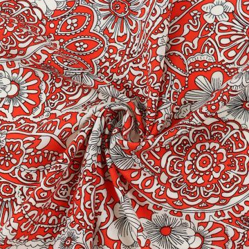 Flower Viscose Poplin Fabric 4 Orange 150cm