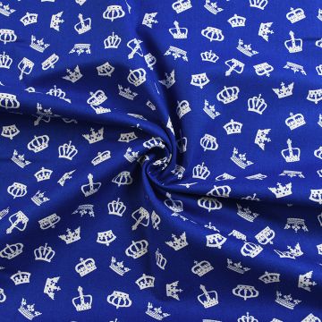 Crowns Cotton Fabric Blue 110cm