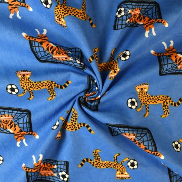 Animal Football Cotton Flannel Fabric Blue 110cm