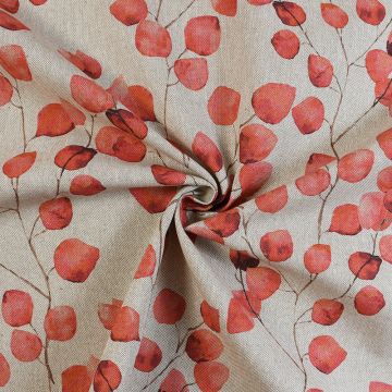 Spice Watercolour Leaves Linen Look Curtain Fabric Spice 140cm