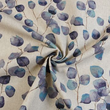 Nightfall Watercolour Leaves Linen Look Curtain Fabric Nightfall 140cm