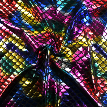 Rainbow Small Print Polyester Fishscale Foil Fabric Rainbow 144cm