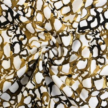 Mosaic Shapes Viscose Linen Fabric Mustard 135cm