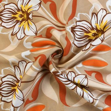 Floral Bonanza Viscose Satin Fabric Fawn 144cm