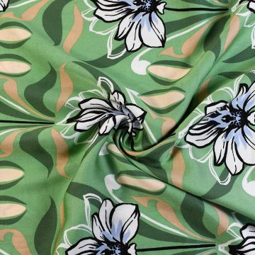 Floral Bonanza Viscose Satin Fabric Green 144cm