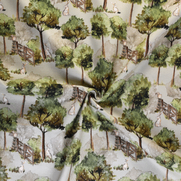 Debbie Shore A Country Walk Animals Of The Woods Cotton Fabric Green 110cm