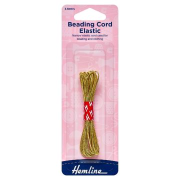 Hemline Elastic Bead Cord Gold 1.3mm x 3.6m