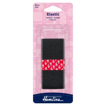 Hemline General Purpose Knitted Elastic Black 40mm x 1m