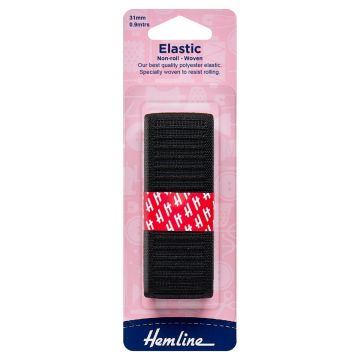 Hemline Non-Roll Woven Elastic Black 31mm x 0.9m