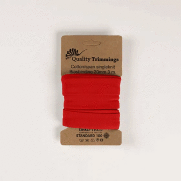 3 Metre Card of Cotton Jersey Bias Tape Red 20mm x 3mtr