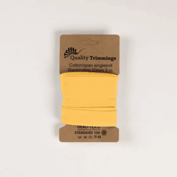 3 Metre Card of Cotton Jersey Bias Tape Soft Yellow 20mm x 3mtr