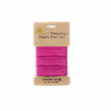 5 Metre Card of Organic Cotton Poplin Bias Tape Fuchsia 20mm x 5mtr