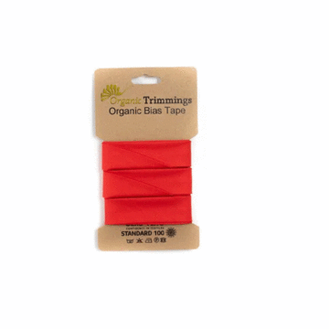 5 Metre Card of Organic Cotton Poplin Bias Tape Red 20mm x 5mtr