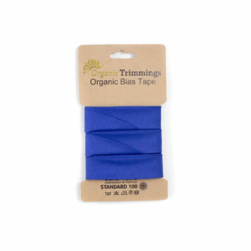 5 Metre Card of Organic Cotton Poplin Bias Tape Royal Blue 20mm x 5mtr