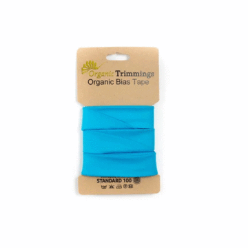 5 Metre Card of Organic Cotton Poplin Bias Tape Turquoise 20mm x 5mtr