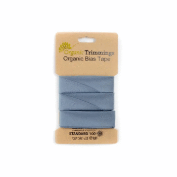 5 Metre Card of Organic Cotton Poplin Bias Tape Dusty Blue 20mm x 5mtr