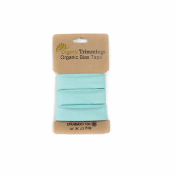 5 Metre Card of Organic Cotton Poplin Bias Tape Aqua 20mm x 5mtr