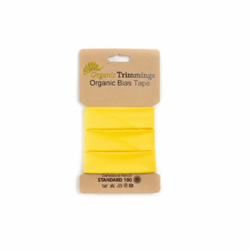 5 Metre Card of Organic Cotton Poplin Bias Tape Yellow 20mm x 5mtr