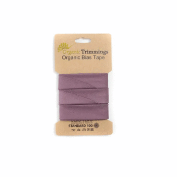 5 Metre Card of Organic Cotton Poplin Bias Tape Mauve 20mm x 5mtr
