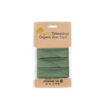 5 Metre Card of Organic Cotton Poplin Bias Tape Army Green 20mm x 5mtr