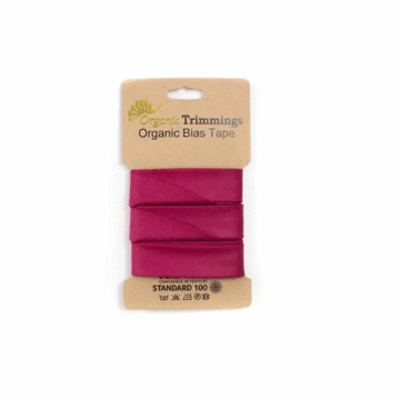 5 Metre Card of Organic Cotton Poplin Bias Tape Framboise 20mm x 5mtr