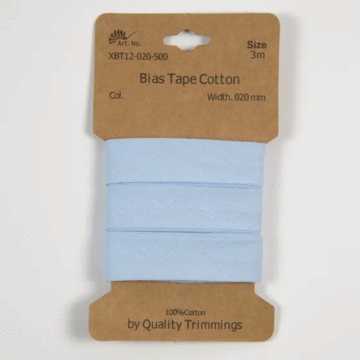 3 Metre Card of Cotton Bias Tape Baby Blue 20mm x 3mtr