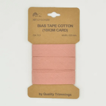 3 Metre Card of Cotton Bias Tape Old Pink 20mm x 3mtr