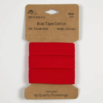 3 Metre Card of Cotton Bias Tape Red 20mm x 3mtr